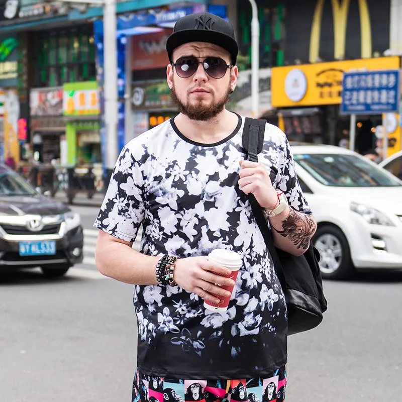 

Summer new fat guy loose men's T-shirt large plus fertilizer to increase printed clothing supply