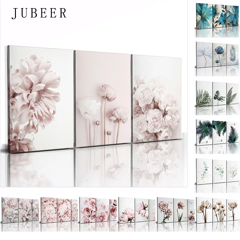 

3pcs Set Nordic Poster Pink Flower Canvas Painting Framed Wall Art Plant Leaf Decoration Picture Wall Prints Bedroom Poster