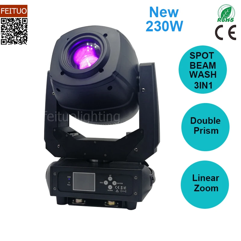 H-8/lot with fly case Beam+Spot+Wash 3in1 Led Moving Head 230 Watt Double prism LED Moving Head Zoom Gobo light