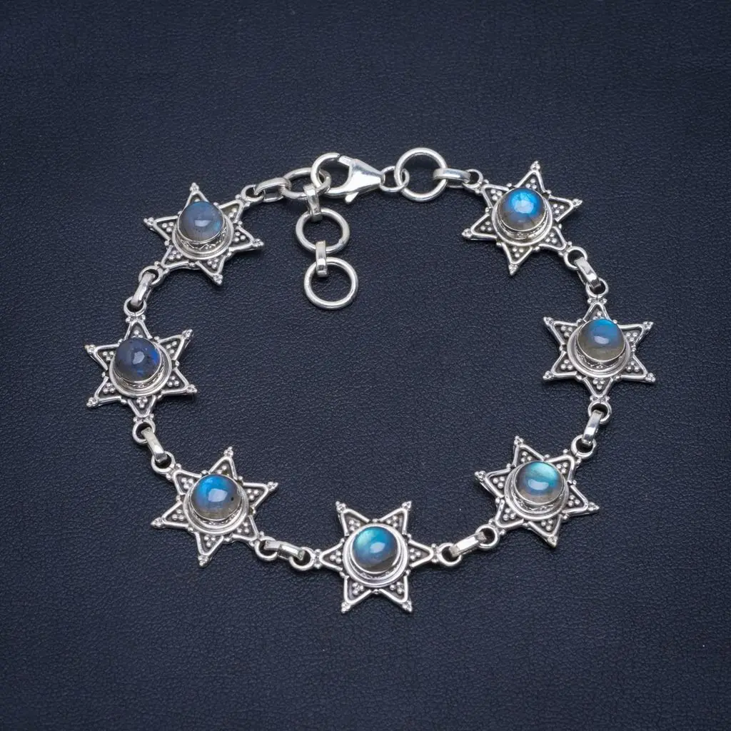 

Natural Blue Fire Labradorite Handmade Unique 925 Sterling Silver Bracelet 7.5-8.25" A2888