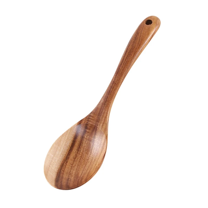 Деревянная ложка, большая салатная сервировочная ложка, большая столовая ложка из натурального дерева с длинной ручкой, кухонная посуда, кухонная деревянная ложка - Цвет: D