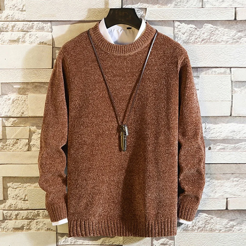 

Wool Blends Sweater Men Pullovers Thick Cable Knitted Sweaters Khaki O-neck Large Size Brand Winter Casual Jumper Sweater Men
