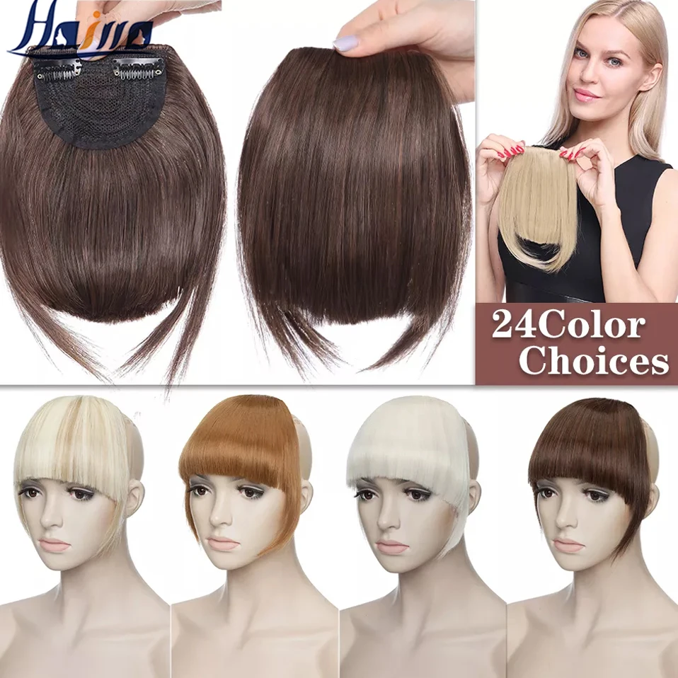 HAIRRO-extensiones de cabello sintético Natural para mujer, flequillo con Clip en flequillo, Parte delantera corta de 8