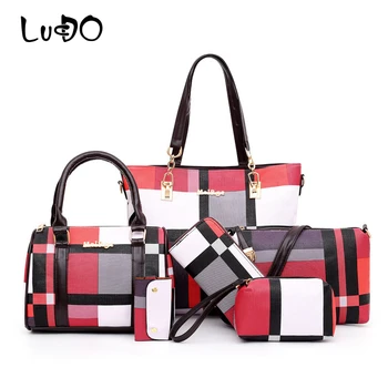 

NEW Brand 6 Pcs Set Fashion Women Composite Bag Luxury Lady Handbag Pu Leather Shoulder Crossbody Bag Female Purse Clutch Wallet