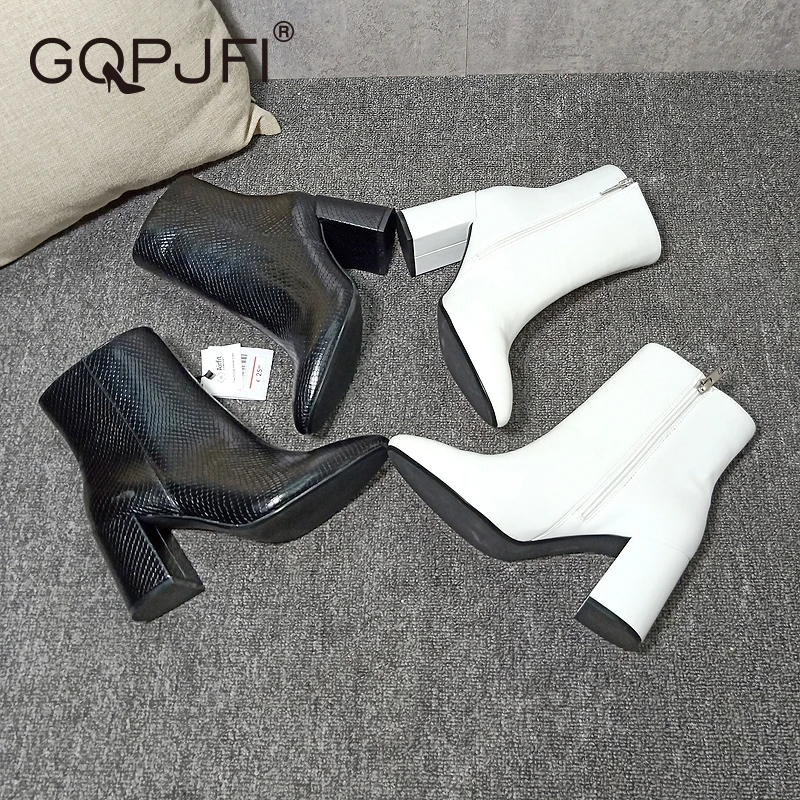 

2020Women's High Heel Ankle Boots Martin Boots Women's Shoes Pu Leather Platform Zip High Heels Winter Warm Snow Boots
