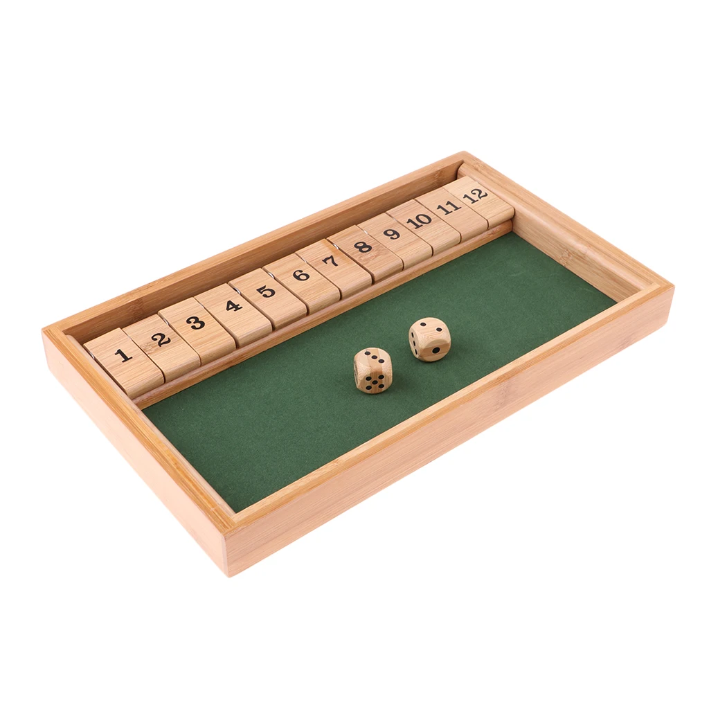 12 Number Shut the Box Board Game 2 Player Wooden Dice for Kids and Adults Family Traditional Games