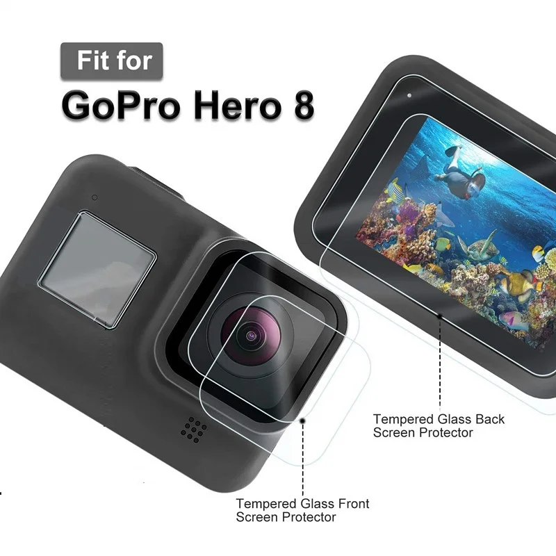 Temperado para Gopro Protetor de Tela + Lente Protetora para Herói Vskey Vidro Hero 8 Câmera Lcd Tampa Película Preto 100 Pçs - Image 5