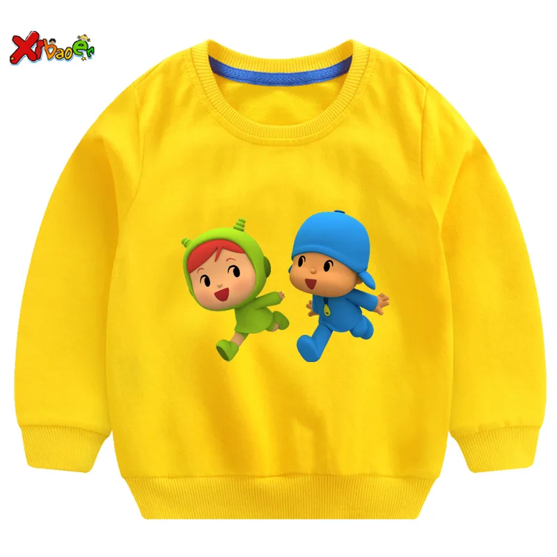 Детские свитшоты футболка для мальчиков с принтом Pocoyo детские толстовки Топы для маленьких мальчиков и девочек, одежда для мальчиков свитер с длинными рукавами для детей 6 лет