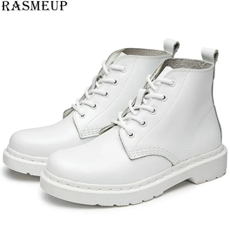 

RASMEUP Genuine Leather 2019 Fashion Style Women's Platform Martin Boots Women Ankle Boot Solid Color Ladies Chunky Shoes