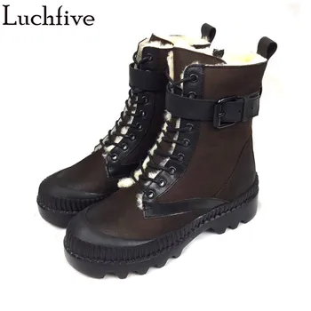 

Buckle Belt Wool Winter Boots Old Design Black Shoes Woman Round Toe Low Heel Ankle Boots Runway Short Boots Women