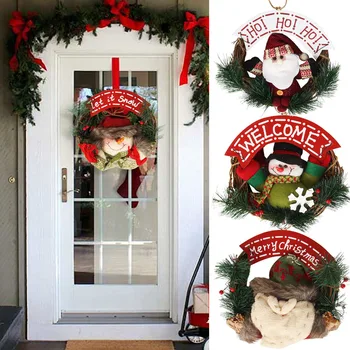 

22Cm Christmas Garland Wreath Santa Claus Navidad Decoration Hanging Ornament Rattan Circle Door Pendent Welcome New Year