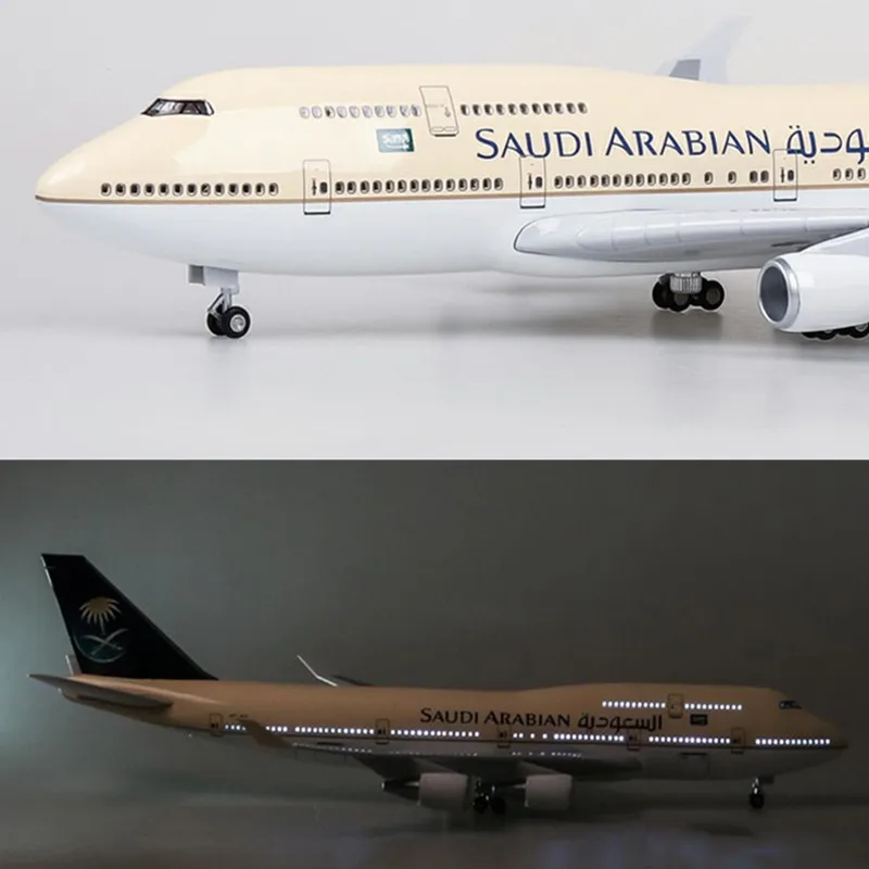 Коллекция 1/150 литая под давлением пластмассовая Смола самолет 47 см B747-400 самолет Saudi Arabian Airways со светом и колесами