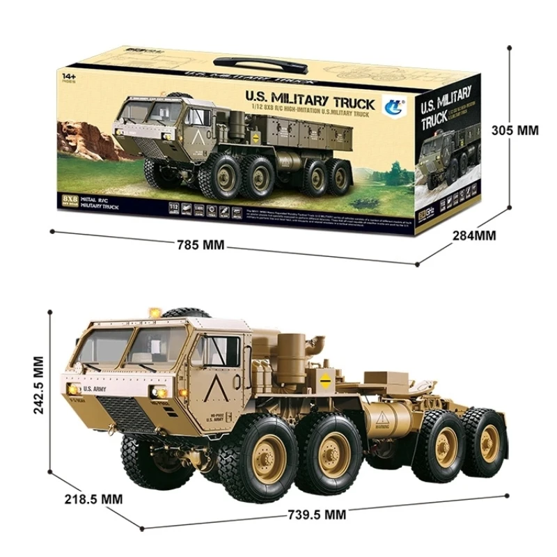 High Imitation 8X8 Remote Control US Military Off Road Truck 2.4G All-Terrain Tire Hole-through Alloy Front/Rear Axle RC Vehicle 6