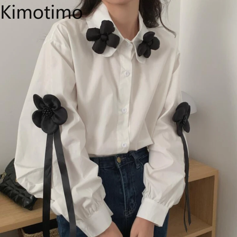 Kimotimo Camisas blancas de diseño para mujer, blusa tridimensional con flores, Tops coreanos Ins manga larga que combina con todo, Otoño e Invierno|Camisa| - AliExpress