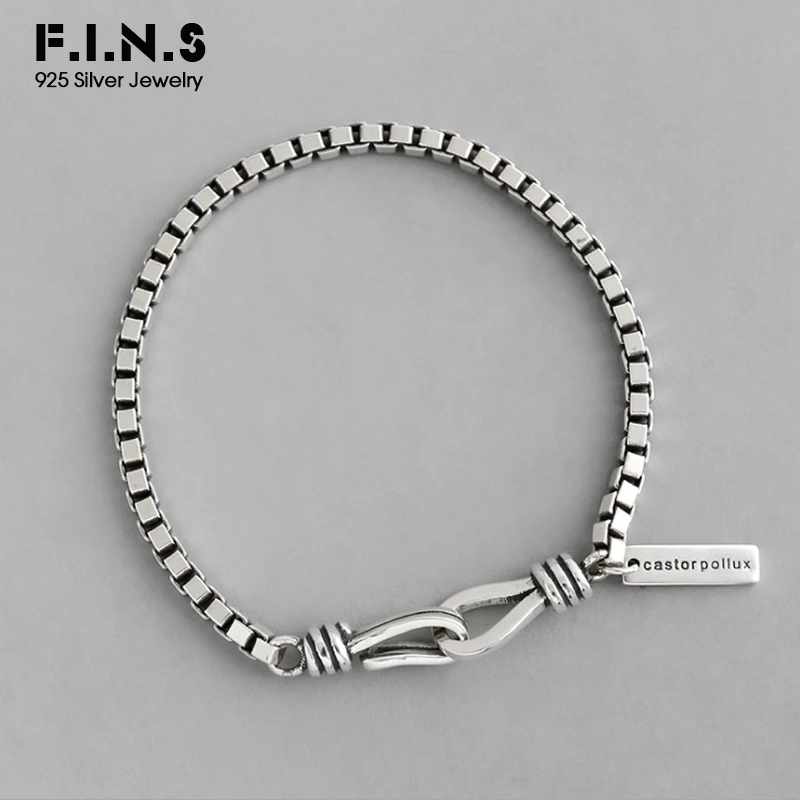 F.I.N.S простой браслет цепочка из настоящего серебра 925 пробы в коробке для женщин