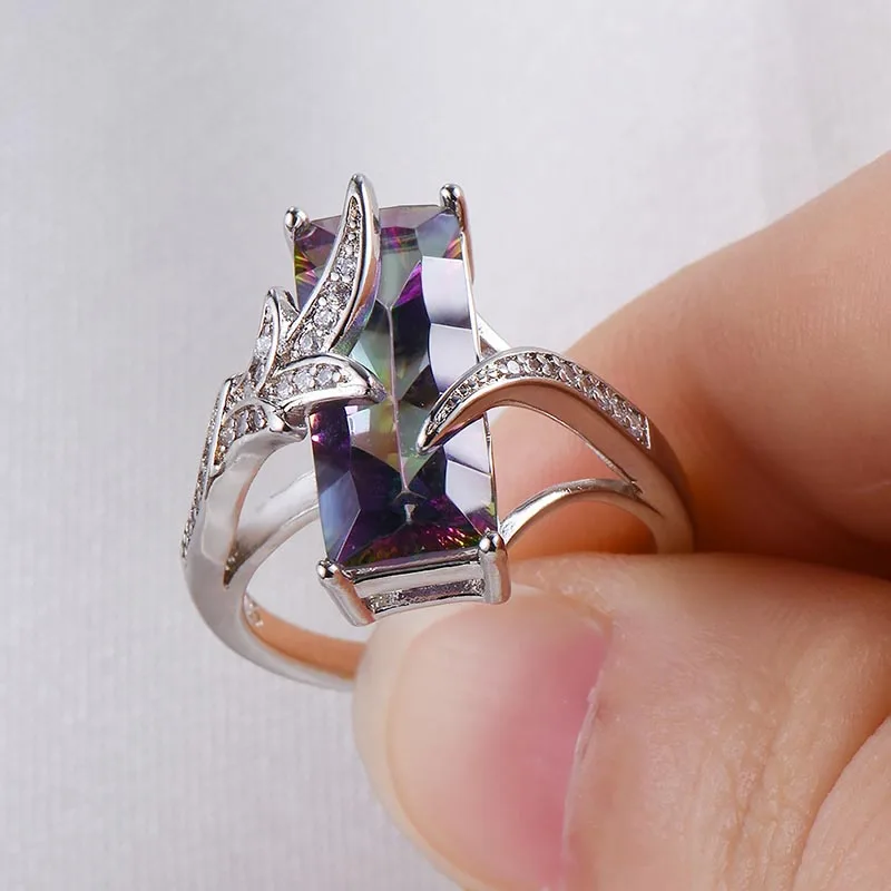 Bague Ringen кольца с радугой, мистическим топазом, драгоценным камнем, чистое 925 пробы, серебряные ювелирные изделия, свадебный подарок для женщин, размер 6-10