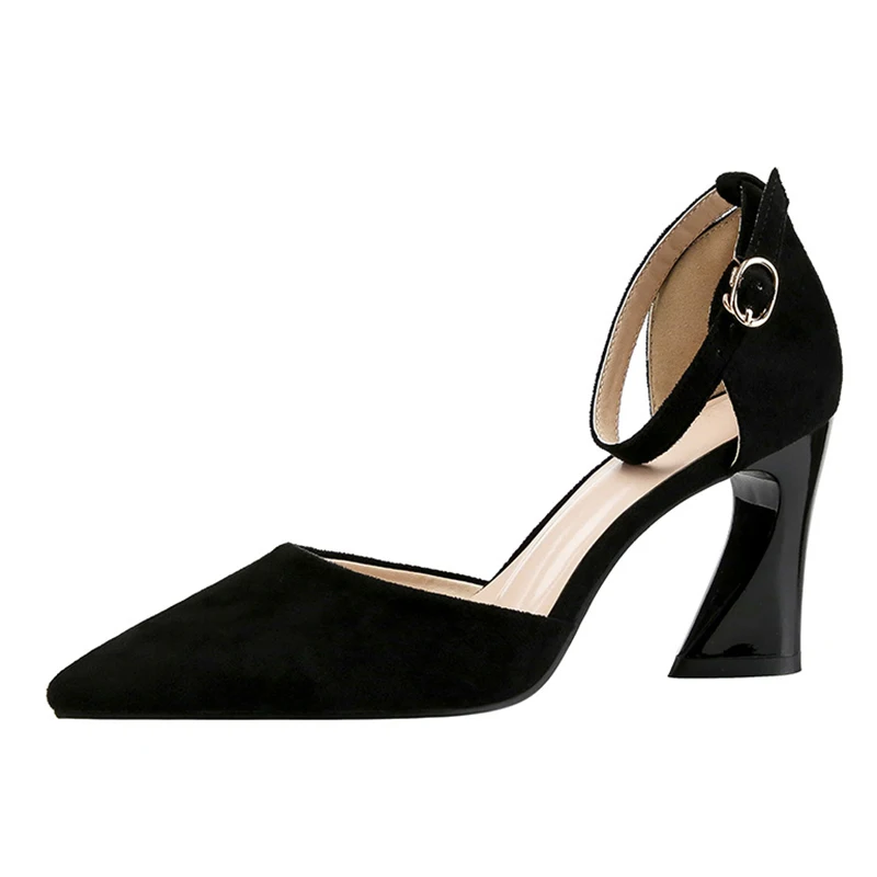 MAIERNISI Shoes Woman Sandals High Quality New Square High Heel Shoes Pointed Toe Female Party Leisure Fashion Ladies shoes - Цвет: black
