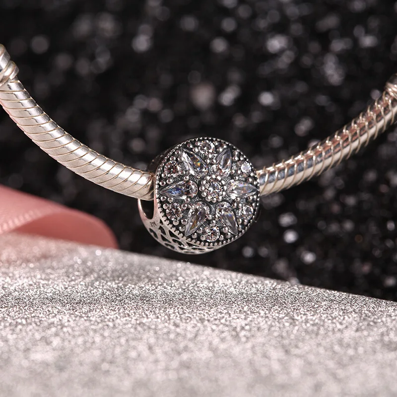 925 пробы серебряные сверкающие отпечатки лап мозаика в океане шарик с ПАВЕ