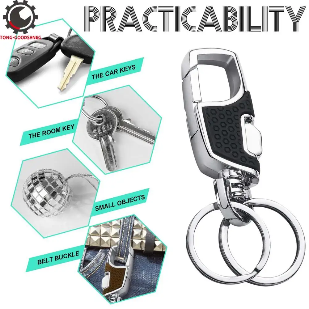 Key Chain 2 Key Rings Stainless Steel Car Keychain Car Key Holder Keyring  Metal Carabiner Clip Key Clips Man Creative Gift - AliExpress