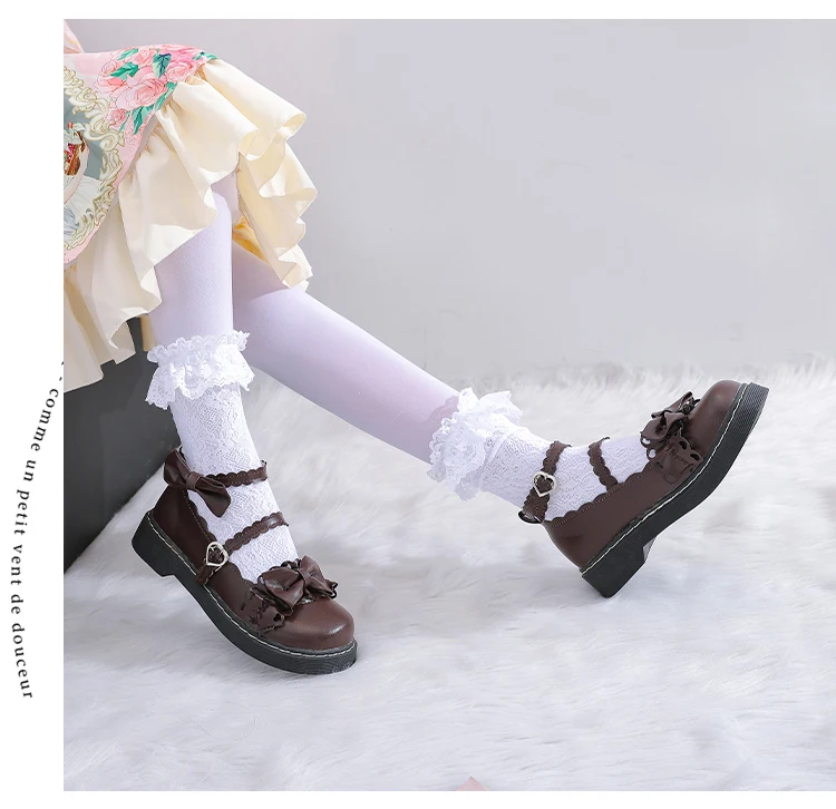Обувь в стиле Лолиты; Студенческая обувь для студенток; обувь из искусственной кожи с кружевным бантом; обувь на низком каблуке с круглым носком; LoveLive