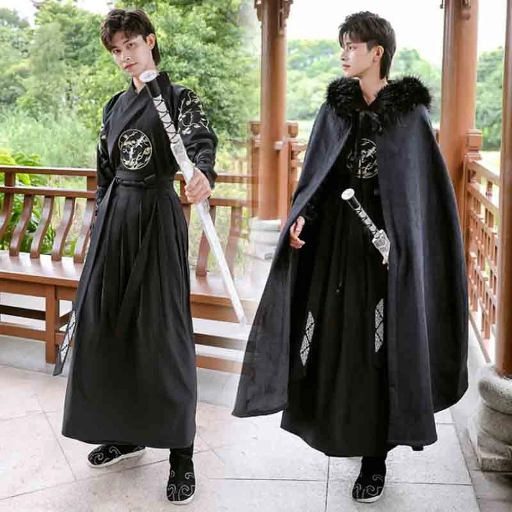 Mantello Hanfu da uomo caldo invernale ricamo tradizionale cinese mantello  nero maschio natale Cos Costume spessa Hanfu Clack per uomo