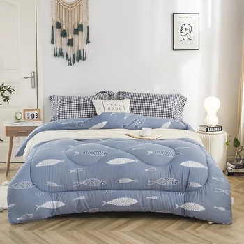 

Fish Leaf Print Comforter Thicken Quilt Soft Warm Duvet With Filling For Autumn Winter 150*200cm Double 200*230cm Home Textile