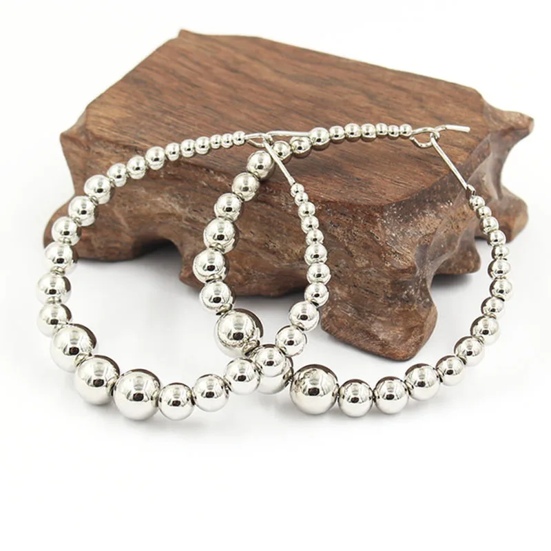 Большие золотые серебряные серьги-кольца для женщин и девушек геометрический бисер CCB круглые серьги Модные ювелирные изделия оптом
