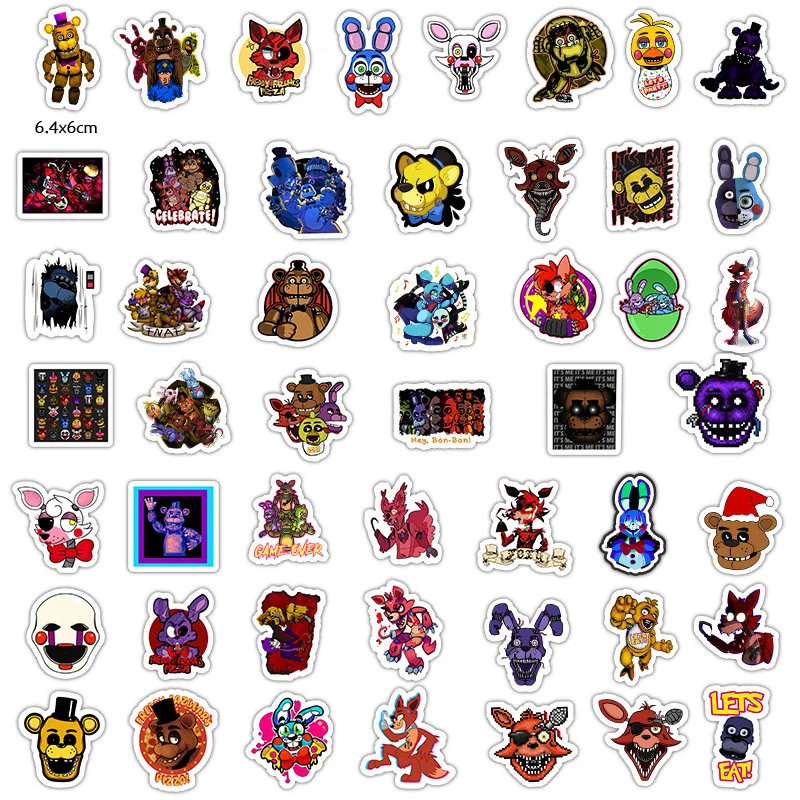 50Pcs/lot Five Nights At Freddy Decal Sticker for Car Laptop Bicycle Notebook Backpack Waterproof Stickers Toy Stickers Gifts