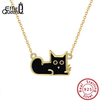 

Effie Queen Original S925 Silver Animal Black Cat Pendant Necklace Women Men 18K Gold Choker Party Jewelry Dropshipping EQN04