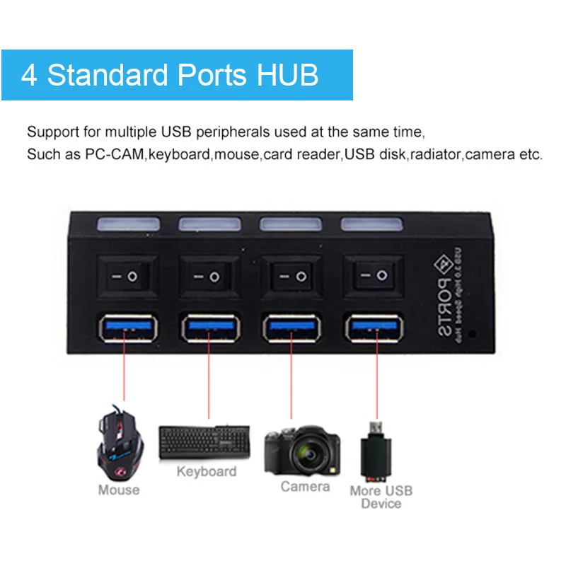 USB 3,0 концентратор 4/7 порт несколько USB концентратор высокая скорость 5 Гбит/с вкл/выкл. Переключатель USB сплиттер с адаптером питания usb 3 концентратор для ПК ноутбука