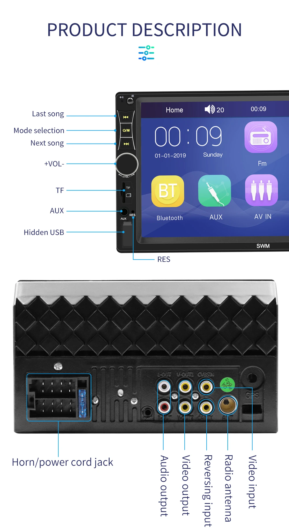 Автомагнитола HD " сенсорный экран стерео Bluetooth 2 Din FM ISO мощность Aux вход Авто MP5 плеер TF карта USB камера заднего вида