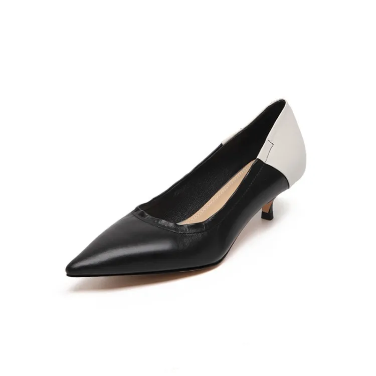

Spring 2020 New Style Pointed-Toe Leather Shoes Semi-high Heeled Korean-style Shoes