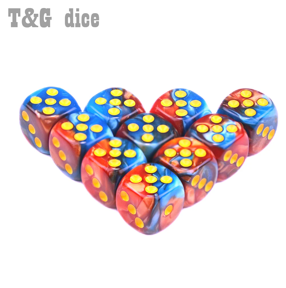 T & G 10 шт./компл. из 12 мм D6 азартные игральные кости с золотой стандартной точкой