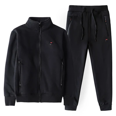 Black Plus Size Sport Suit Men Winter Thicken Sportswear Warm Gym Sportsuit 7XL 8XL Loose Mens Clothing Knitting Cashmere Jogging Sets - Color: Black