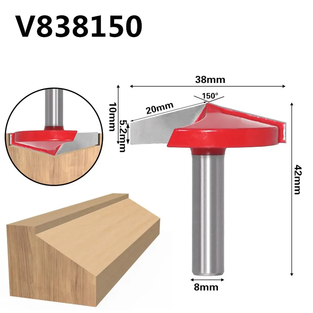 8 мм shank-1PCS, ЧПУ твердосплавные гравировальные фрезы, 3D 60 90 120 150 градусов деревообрабатывающие вставки фрезы, Деревянный инструмент - Длина режущей кромки: 8mm x 38mm x 150deg