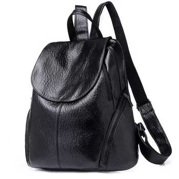 

Woman School Bag Large Capacity Organizer Solid Shoulder Bag Rucksack Practical Travel PU Leather Backpack Waterproof