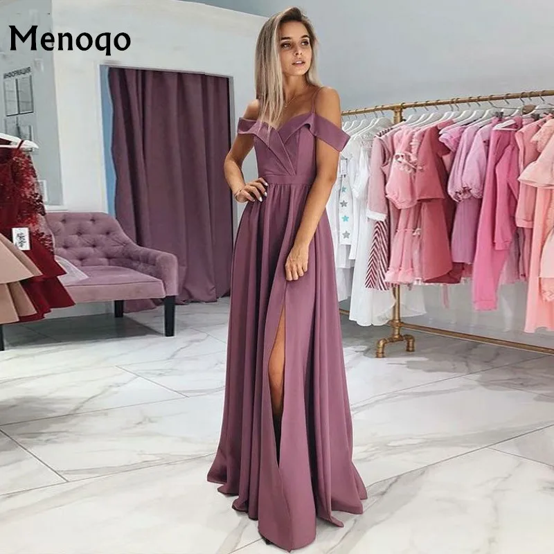 Простое вечернее платье сексуальное длинное выпускное платье из сатина высокий разрез дешевые женские вечерние платья на заказ Vestido de noite - Цвет: picture 1