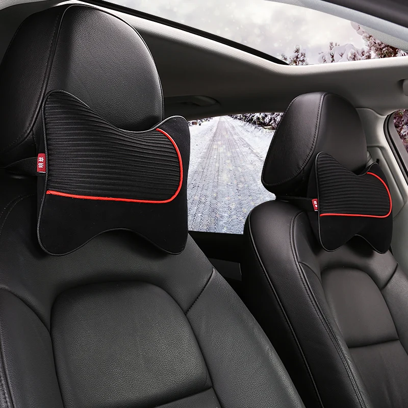 

1pair/2pcs soft breathable plush car auto neck rest headrest cushion neck support interior accessories