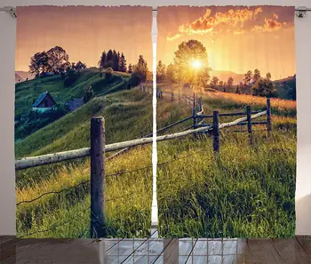 

Room Curtains Morning Sunbeams Over Countryside Farmhouse Colorful Sky Carpathian Ukraine Europe Living Room Bed Home Decor