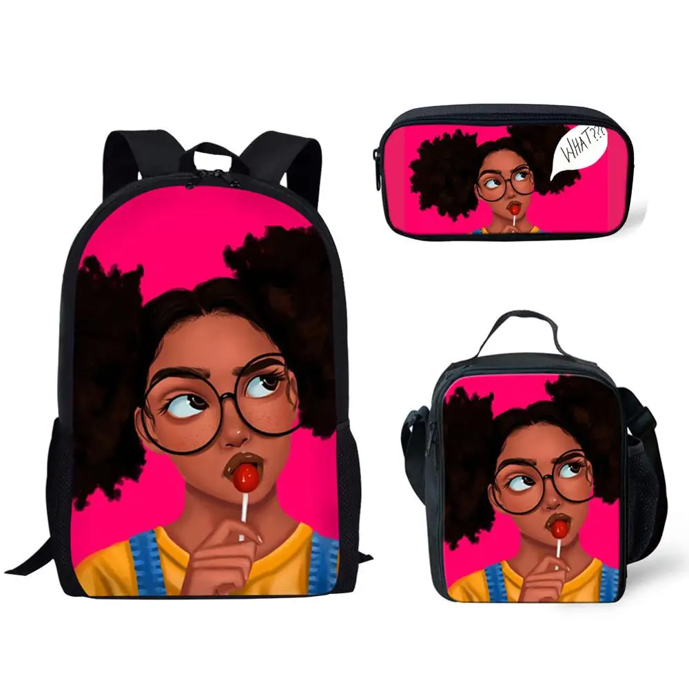 

HaoYun Children Primary School Bags for Teenagers Black Arts African Girl Printing Book Bags Kids 3pcs/set Schoolbags Satchel