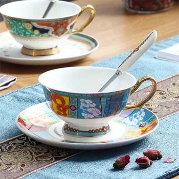 

Ceramic Coffee Cups With Tray & Spoon Breakfast Milk Tea Cup Kitchen Drinking Utensils Wedding Gift 200ML Gift Box Packaging
