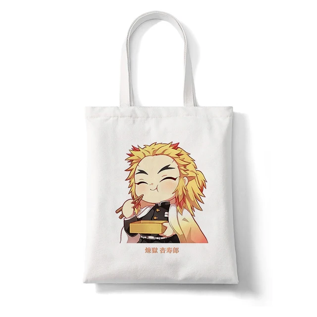 Shopping Bags Shopper Bag Demon Slayer Anime Rengoku Kyoujurou Kimetsu No Yaiba Harajuku Canvas Tote Bag Handbags Shoulder Bags B137M
