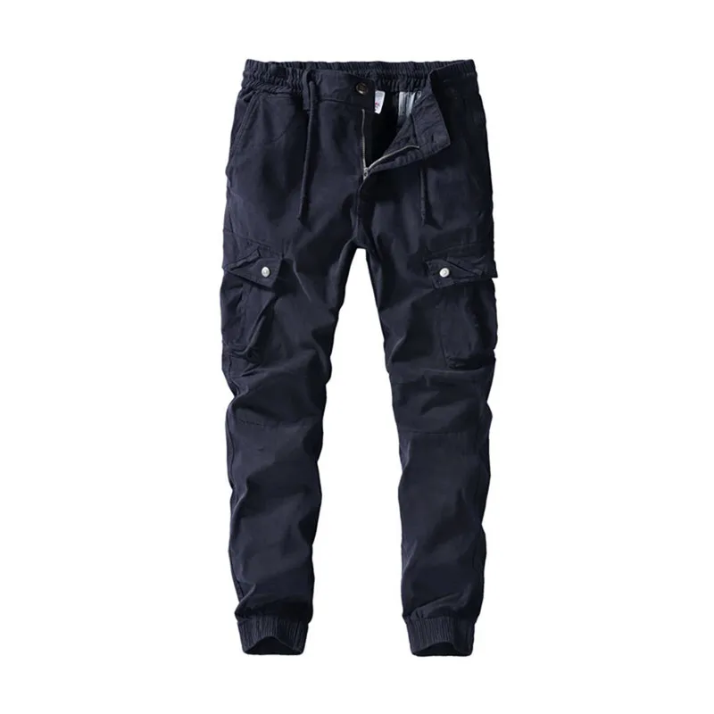 Dark Blue Мужские брюки для улицы; повседневные Прямые пляжные брюки с карманами; длинные брюки с карманами; Hikling Pants Cargo Pantalones hombre - Цвет: Dark Blue