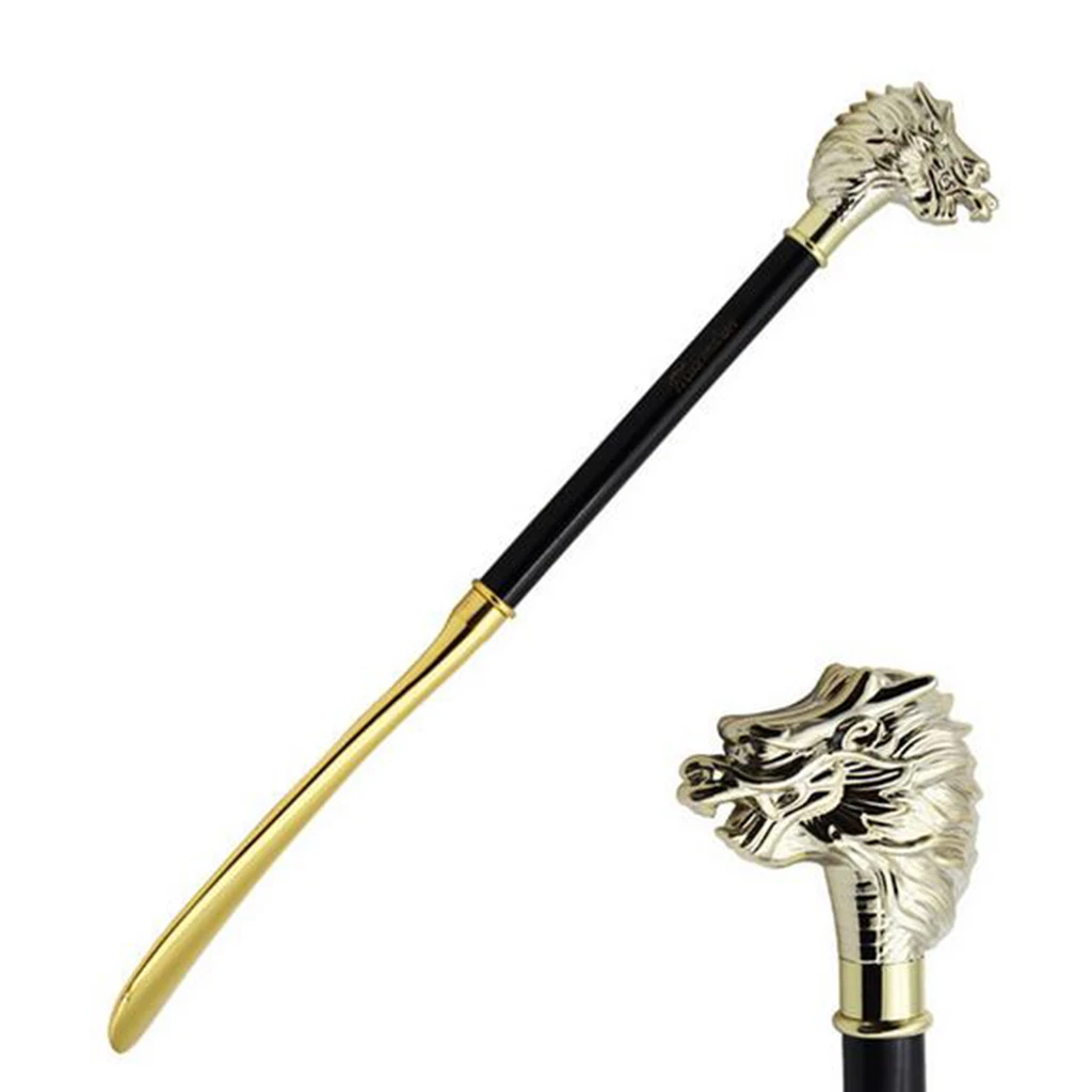 Long Metal Shoe Horn with Schima Wood Handle & Solid Brass Animal Horse Head Long handle luxurious metal shoe horn