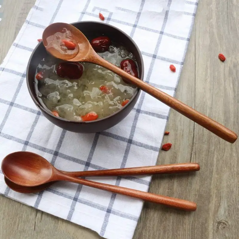 

Wooden Spoons, 6 Pieces Wood Soup Spoons for Eating Mixing Stirring Cooking, Long Handle Spoon with Japanese Style Kitchen Utens
