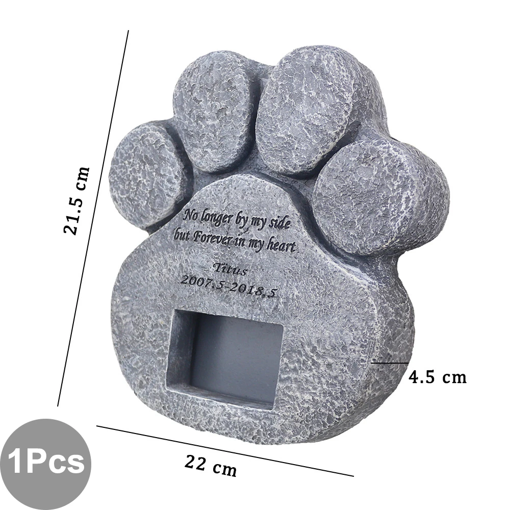 Memorial Tombstone for Pet Keepsake Gravestone Tomb Dog Cat Paw Print Animal Funeral Footprint Shaped Can Put Photos