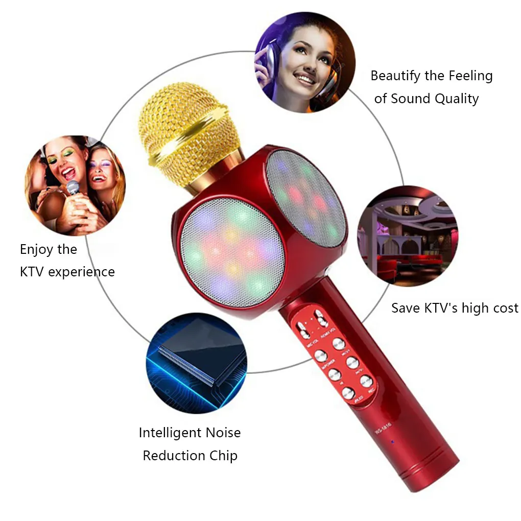 Bluetooth микрофон динамик телефон беспроводной домашний микрофон вспышка светильник ручной микрофон музыкальный плеер