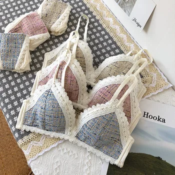 

New Underwear Sexy Lace Seamless Bra Set for Women Fashion Cotton Triangle Cup Push Up Bras Simple Japanese Lingerie Panties Set