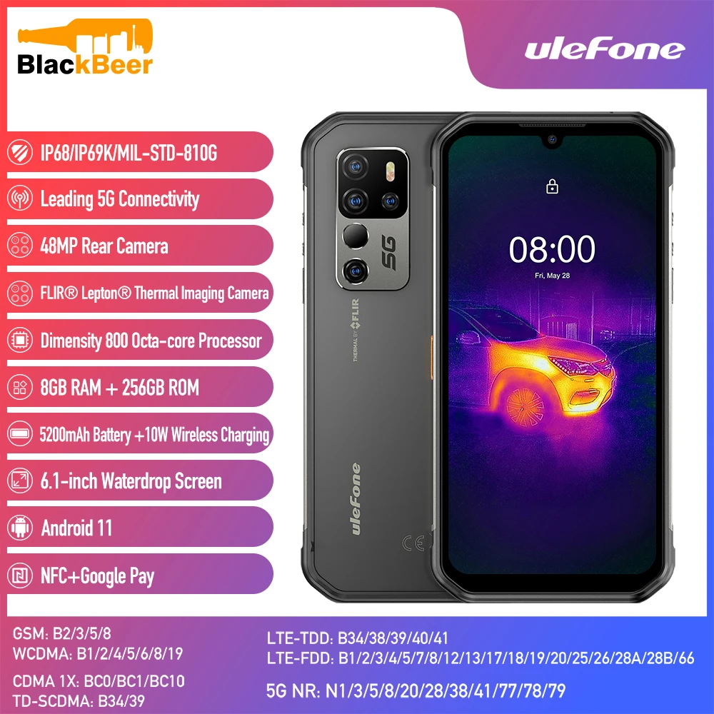 Ulefone Armor 11T 5G Rugged IP68/IP69K Smartphone 8GB 256GB CellPhone 6.1" Android 11 Mobile Phone FLIR Thermal Imaging Camera ddr5 ram