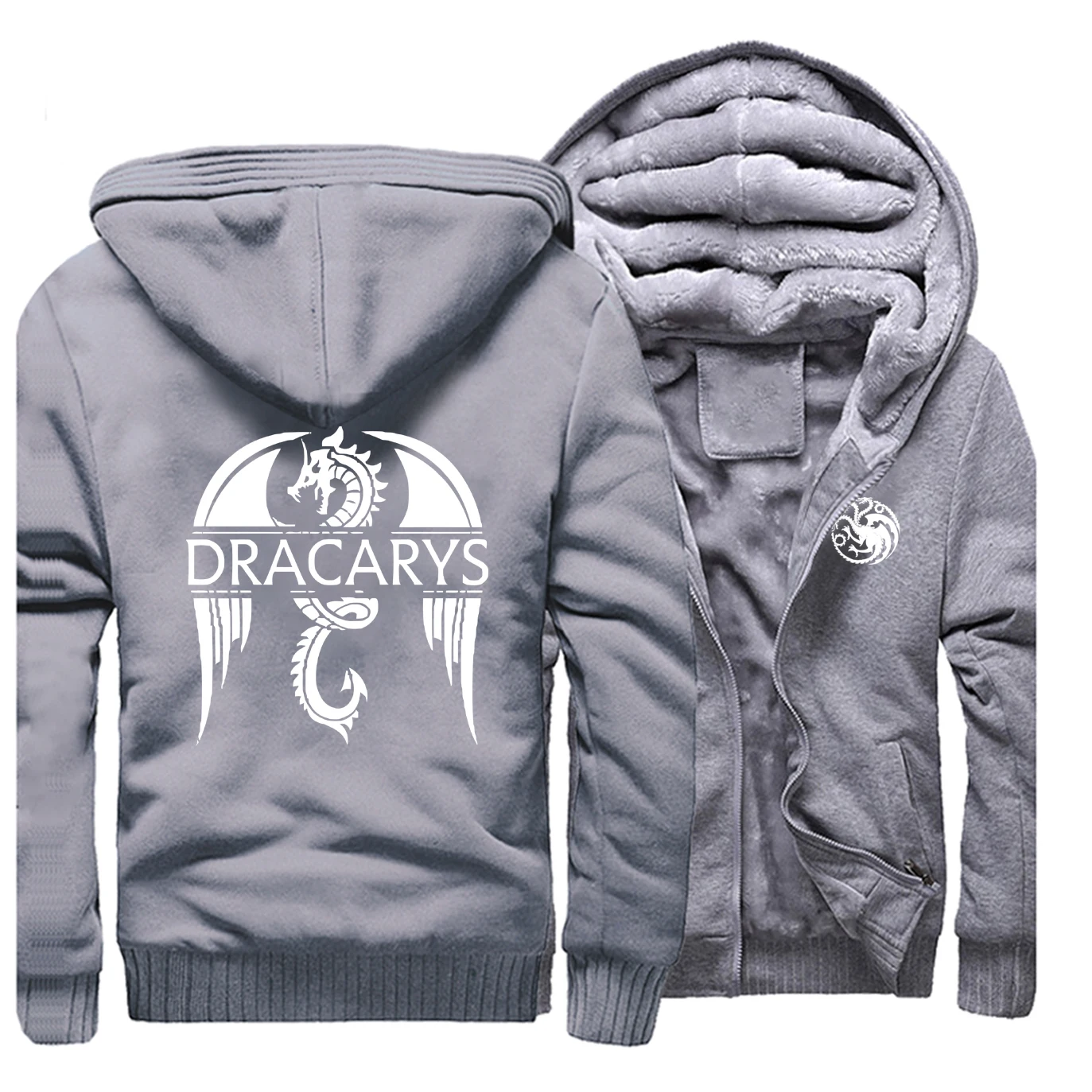 Толстовки с капюшоном в стиле ретро, с принтом реглан, забавное пальто, плотные дракарские драконы, Игра престолов, Лидер продаж, зимние толстовки, мужская мода в стиле хип-хоп - Цвет: Gray 5